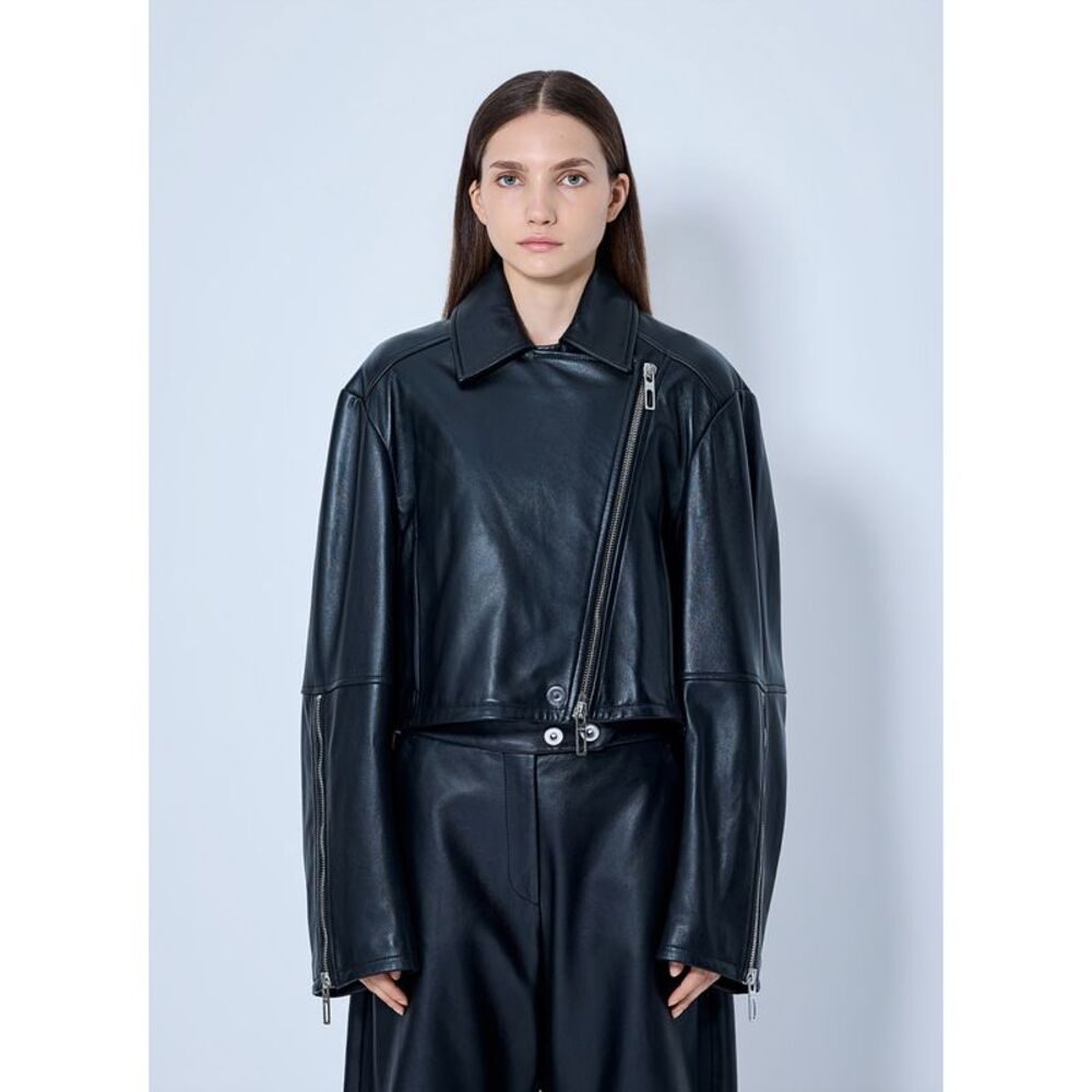 Sportmax Women Leather Asymmetrical Zip Jacket